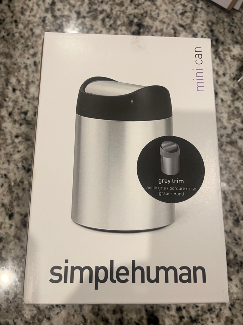 simplehuman Mini Can in Silver with Grey Trim